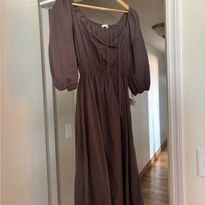 Elegant Brown Puff Sleeve Neuflora Fulton Dress